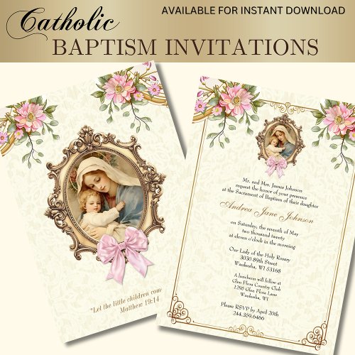 Catholic Baptism Christening Blessed Mother Jesus Invitation