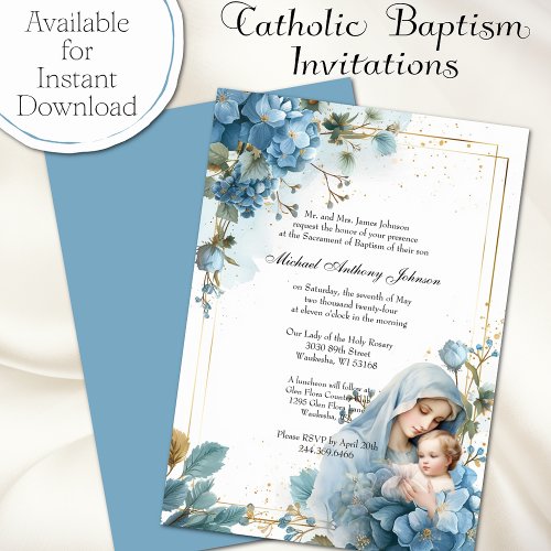 Catholic Baptism Christening Blessed Mother Jesus Invitation