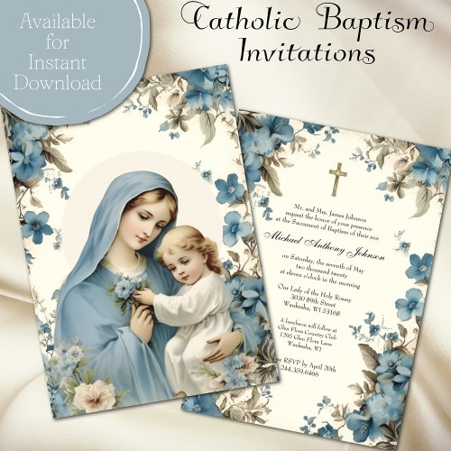 Catholic Baptism Christening Blessed Mother Jesus Invitation