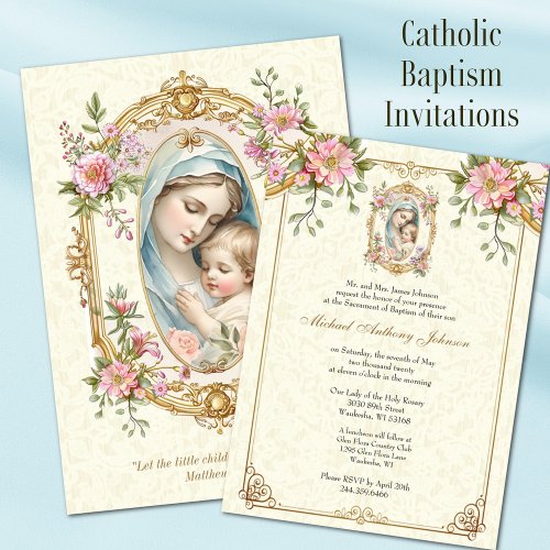 Catholic Baptism Christening Blessed Mother Jesus Invitation