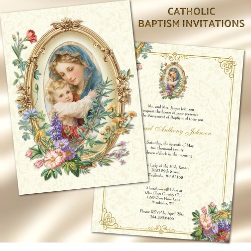 Catholic Baptism Christening Blessed Mother Jesus Invitation