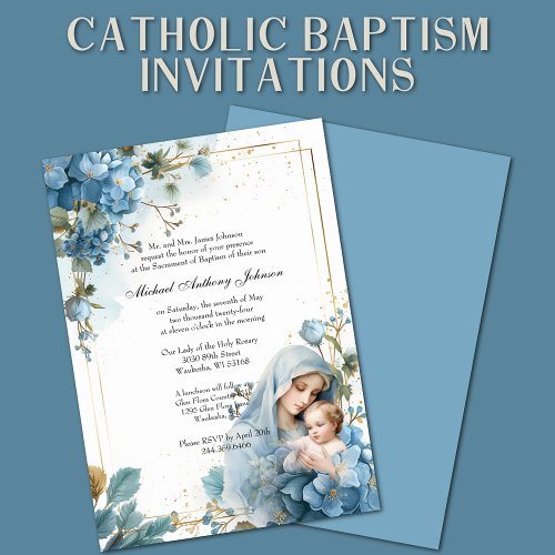 Catholic Baptism Christening Blessed Mother Jesus Invitation