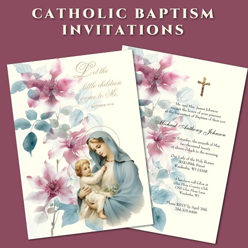 Catholic Baptism Christening Blessed Mother Jesus Invitation