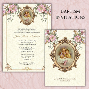 Catholic Baptism Christening Guardian Angels Baby Invitation