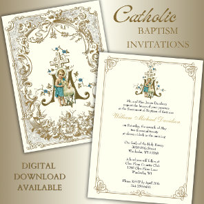 Catholic Baptism Christening Jesus with Lamb Invitation