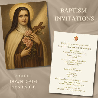 Catholic Baptism Christening St. Therese Invitation