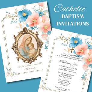 Catholic Baptism Floral Jesus Blessed Mother Invit Invitation