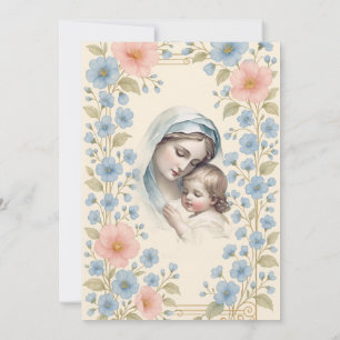 Catholic Baptism Floral Jesus Blessed Mother Invitation