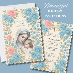 Catholic Baptism Floral Jesus Blessed Mother Invitation