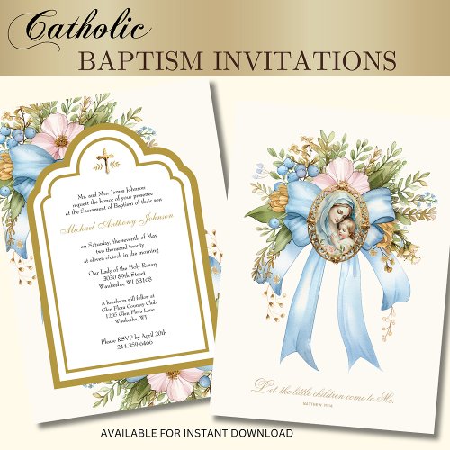 Catholic Baptism Floral Mary and Jesus Invitation