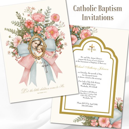 Catholic Baptism Floral Mary and Jesus Invitation