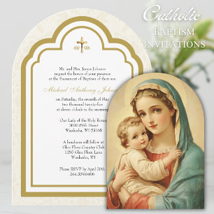 Catholic Baptism Floral Mary and Jesus Invitation