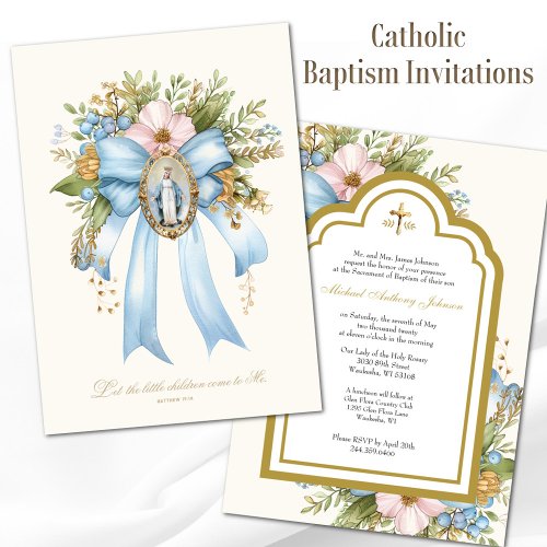 Catholic Baptism Floral Mother Mary Christening Invitation