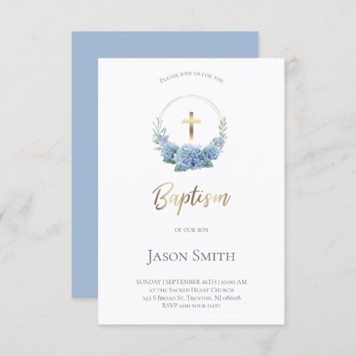 catholic Baptism Hydrangea frame invitation