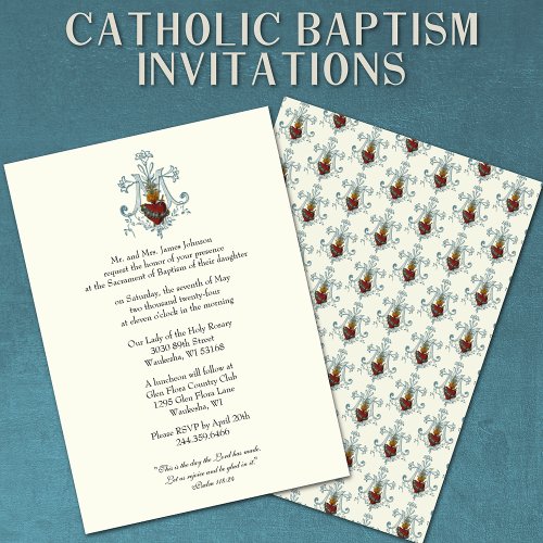 Catholic Baptism Immaculate Heart Mary Symbol Invitation