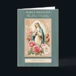 Catholic Birthday  Celebration Virgin Mary  Card<br><div class="desc">This exquisite design features a vintage watercolor image of the Blessed Mother Mary, accented with vintage pink roses . The serene ambiance and timeless elegance make it the perfect card to convey your heartfelt sentiments. Personalize the inside with your own words, and let the beauty of this card inspire moments...</div>