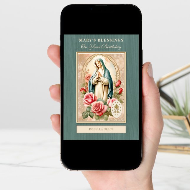 Catholic Birthday  Celebration Virgin Mary  Card (Front Digital)