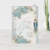 Catholic Birthday Mary Blue Floral Scripture
