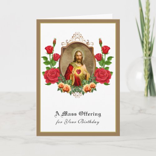 Catholic Birthday Mass Offering Sacred Heart Jesus Card