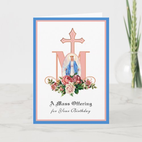 Catholic Birthday Mass Offering Virgin Mary Roses Card