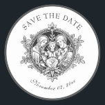 Catholic Black and White Wedding  Holy Family Classic Round Sticker<br><div class="desc">Create the perfect Catholic wedding favor sticker or envelope seal! This is a beautiful traditional Catholic image of the Holy Family,  Jesus,  Mary & St. Joseph.  Text and fonts may be modified.</div>