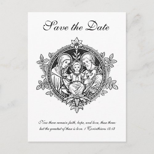 Catholic Black  White Holy Family  SAVE THE DATE Announcement Postcard