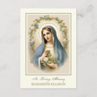 Catholic Blessed Mother Mary Funeral Prayer Card