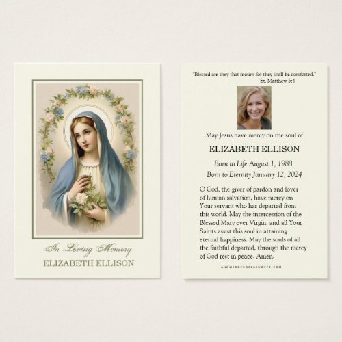 Catholic Blessed Mother Mary Funeral Prayer Card