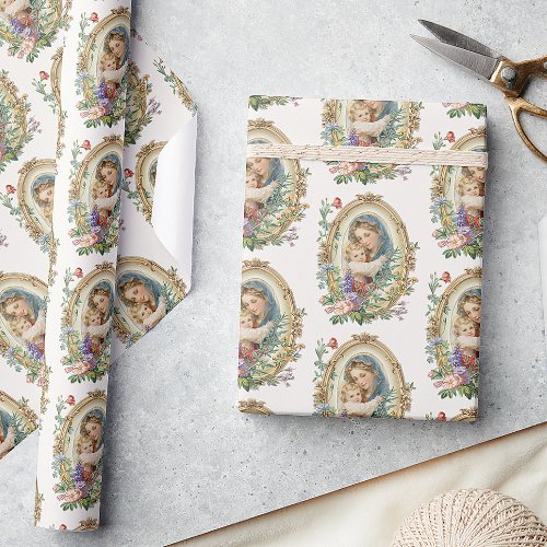 Catholic Blessed Mother Mary Jesus Religious  Wrapping Paper