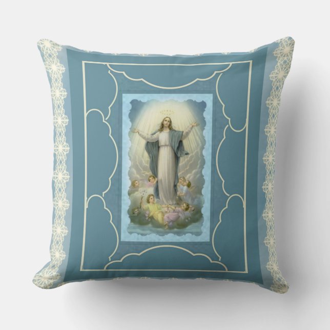 Catholic Blessed Virgin Mary Assumption Angels Throw Pillow (Front)