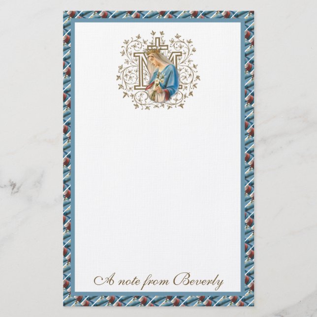 Catholic Blessed Virgin Mary Cross Religious Stati Stationery (Front)