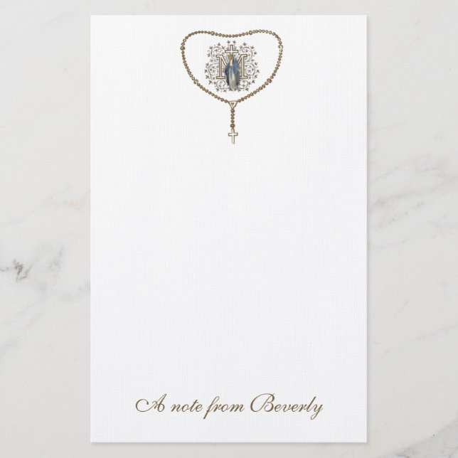 Catholic Blessed Virgin Mary Cross Rosary Stationery (Front)