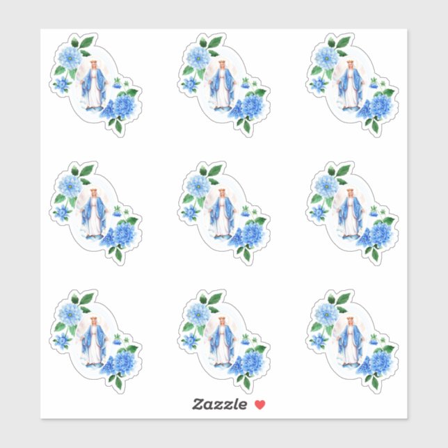 Catholic Blessed Virgin Mary Floral Religious Sticker (Sheet)