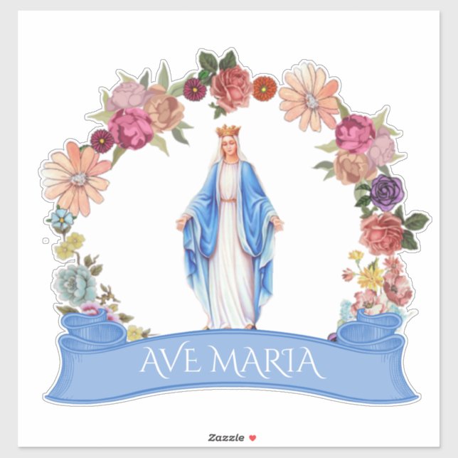 Catholic Blessed Virgin Mary Floral Religious Sticker (Sheet)