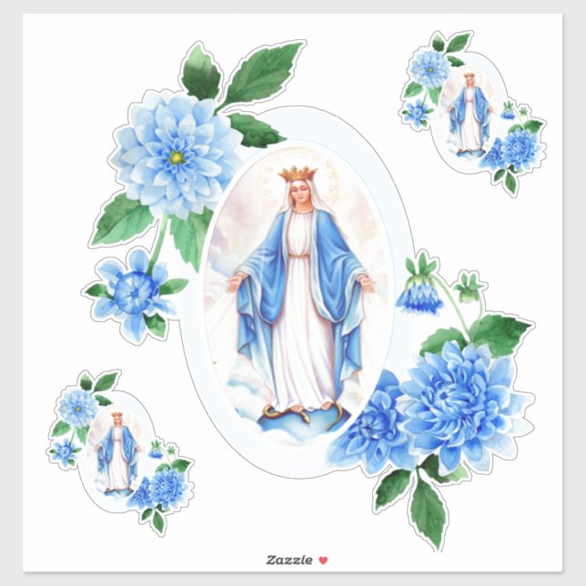 Catholic Blessed Virgin Mary Floral Religious Sticker (Sheet)