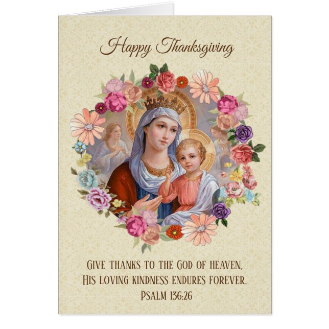 Catholic Blessed Virgin Mary Jesus Floral Cards (Front)