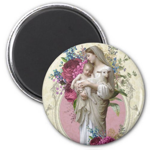 Catholic Blessed Virgin Mary Jesus Lamb Vintage Magnet