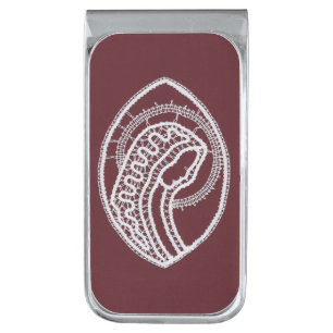 Catholic Blessed Virgin Mary, lace Silver Finish Money Clip