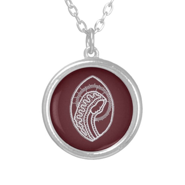 Catholic Blessed Virgin Mary, lace  Silver Plated Necklace (Front)