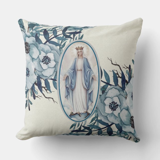 Catholic Blessed Virgin Mary Lady of Grace Throw Pillow (Front)