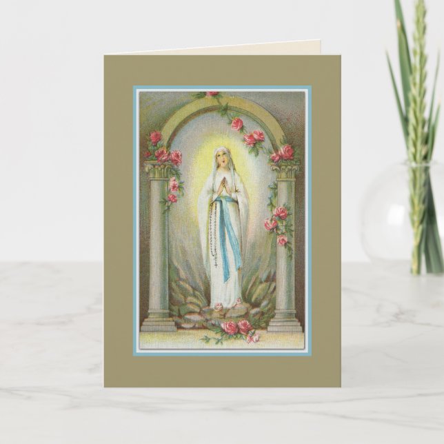 Catholic Blessed Virgin Mary Lourdes Holy Rosary Card (Front)