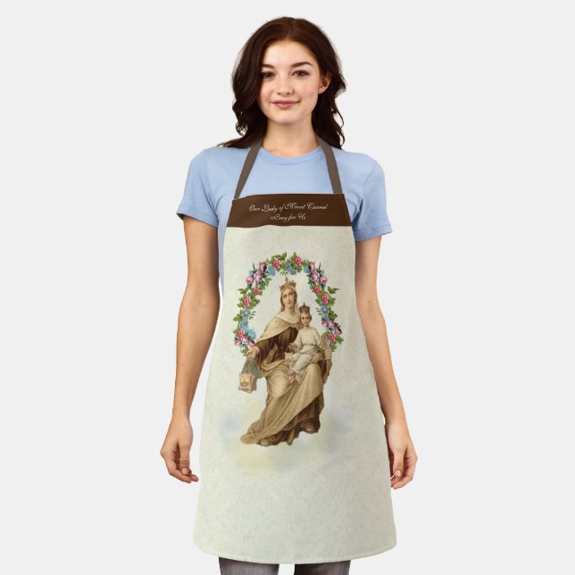 Catholic Blessed Virgin Mary Mount Carmel Floral Apron (Worn)