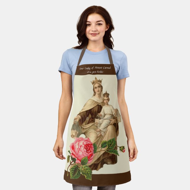 Catholic Blessed Virgin Mary Mount Carmel Rose Apron (Worn)