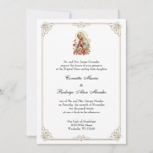 Catholic Blessed Virgin Mary Roses Wedding  Invitation