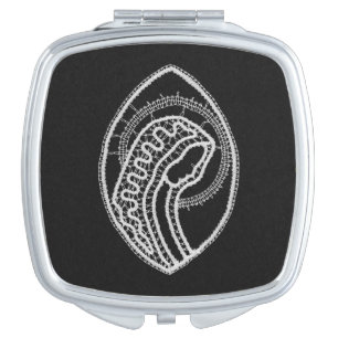 Catholic Blessed Virgin Mary White Lace on Black Compact Mirror