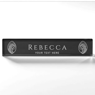 Catholic Blessed Virgin Mary White Lace on Black Desk Name Plate