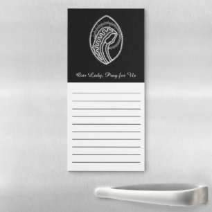 Catholic Blessed Virgin Mary White Lace on Black Magnetic Notepad