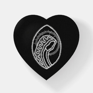 Catholic Blessed Virgin Mary White Lace on Black Paperweight