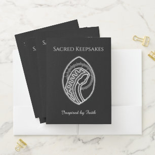 Catholic Blessed Virgin Mary White Lace on Black Pocket Folder