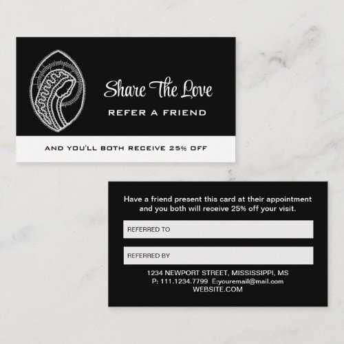 Catholic Blessed Virgin Mary White Lace on Black Referral Card